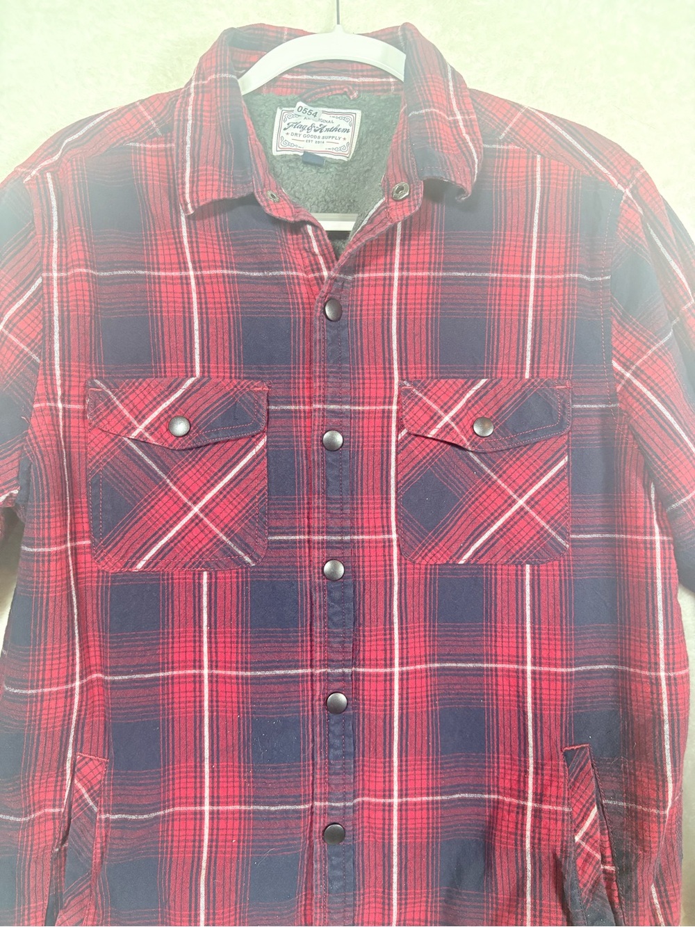 Flag & Anthem Red Plaid Button-Down Casual Shirt with Chest Pockets Medium 0554